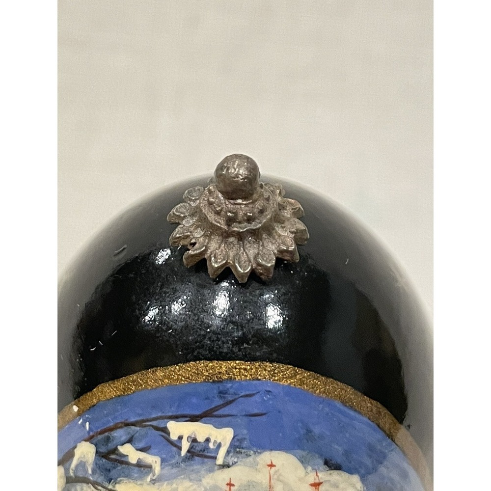 Vintage Russian Hand Painted Lacquer Egg Winter Orthodox Church Signed Usov - Picture 6 of 16